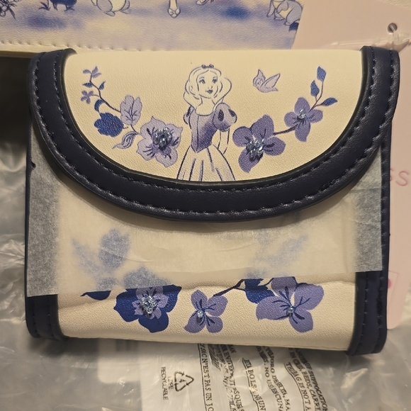 Snow White Floral Blue and White Loungefly BoxLunch Exclusive Bag And Wallet - Picture 2 of 16
